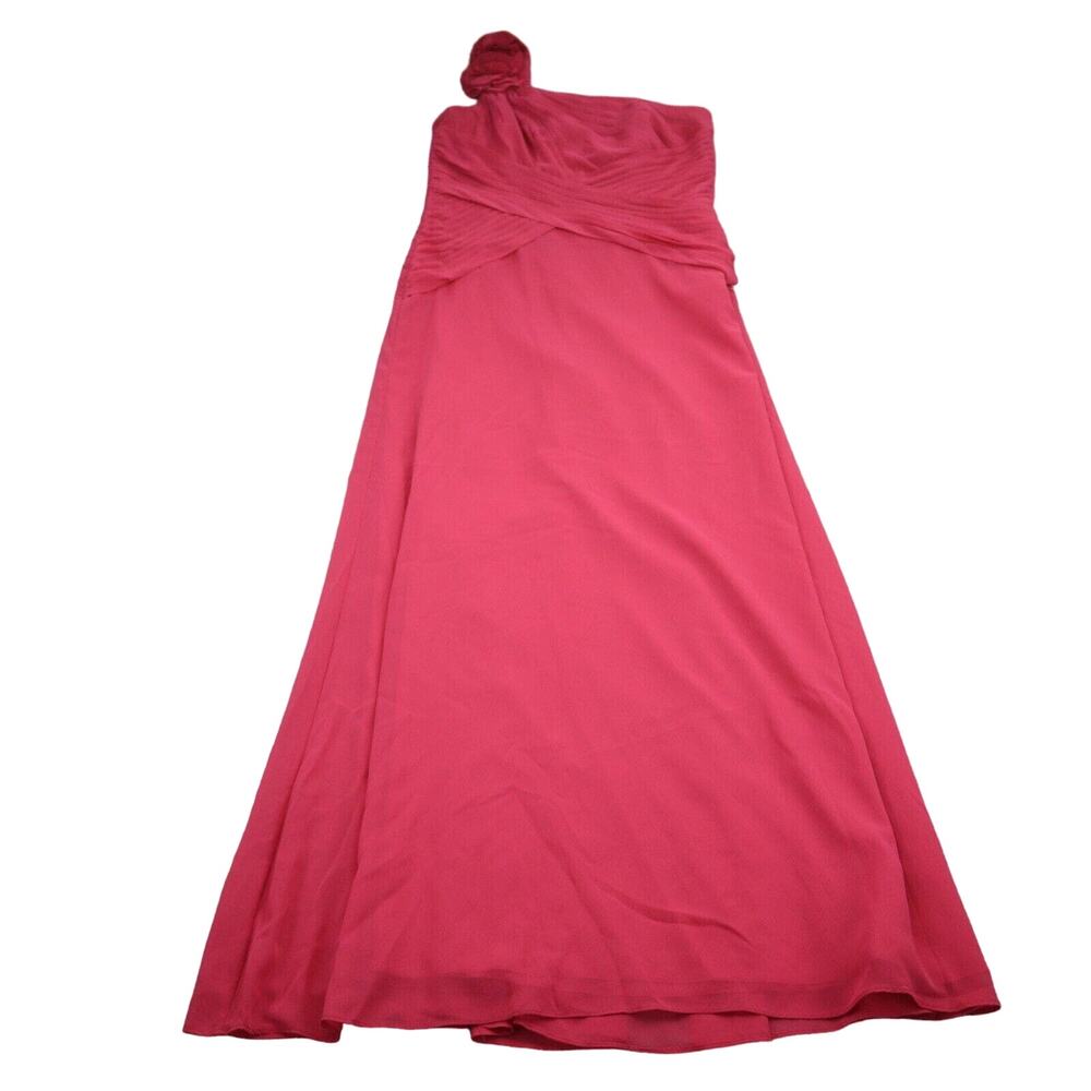 Davids Bridal Dress Womens 12 Pink Pleated Asymmetrical Bridesmaid Long Gown